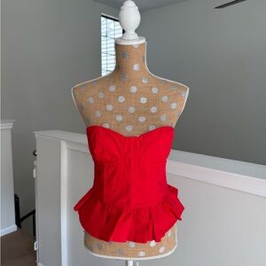 Olivaceous Vibrant Red Strapless Peplum Blouse
